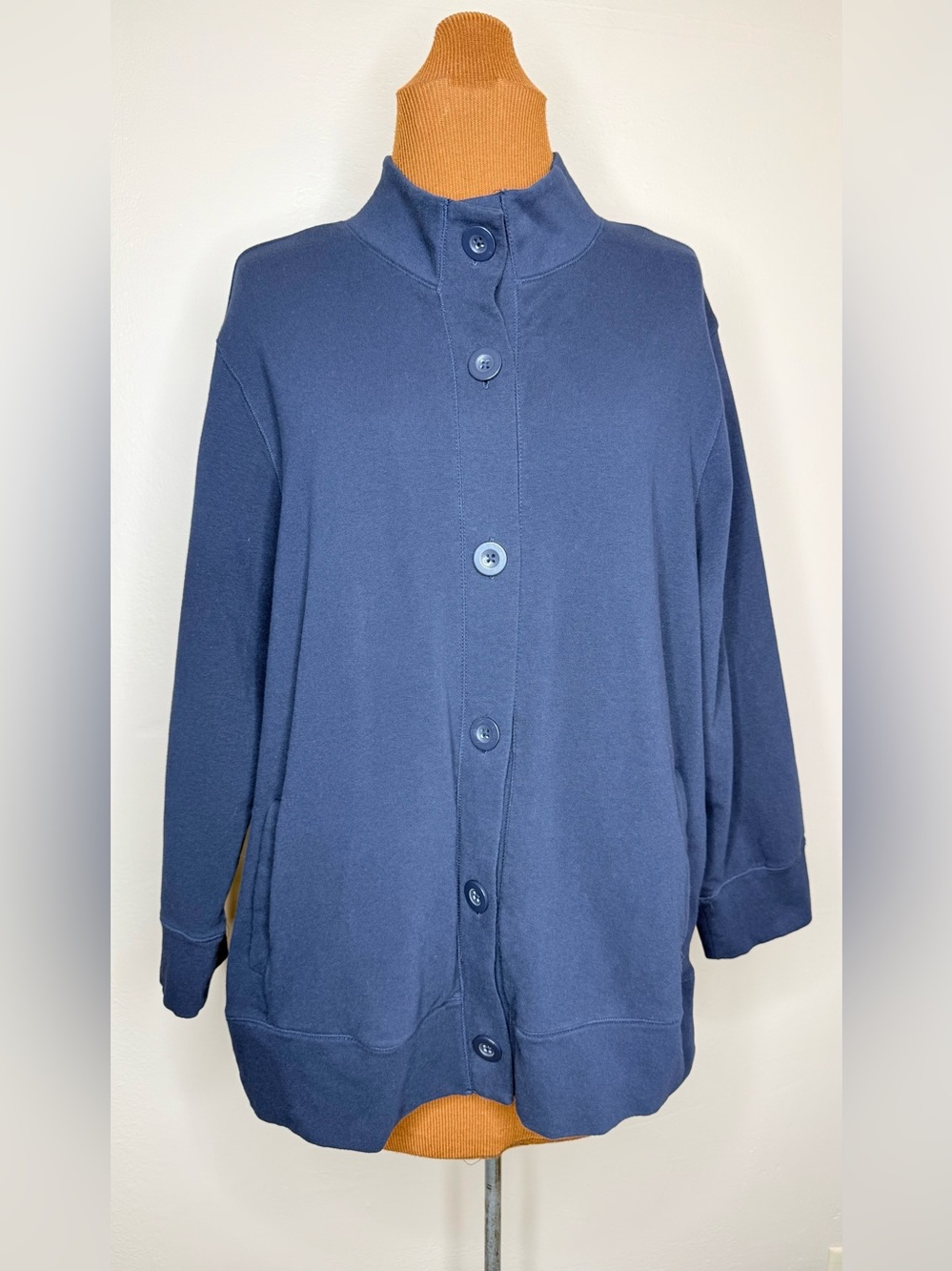 White Stag Navy Button-Front Cardigan Pockets Size XL